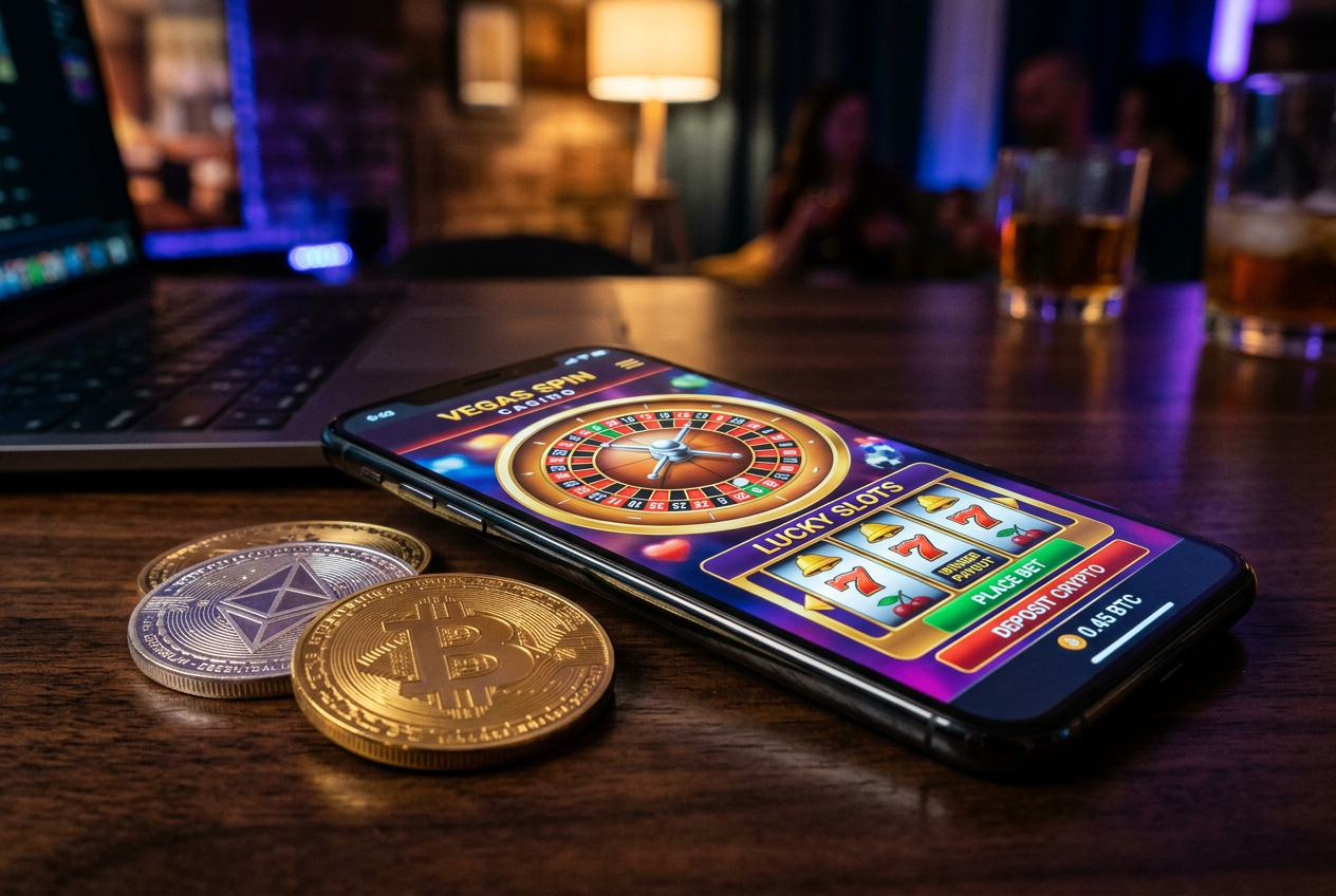 Digital currencies and mobile casino app illustration